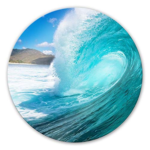 Glasbild Welle rund Meer Surfen Ozean Natur Wasser Bad Wall-Art - Ø 30 cm