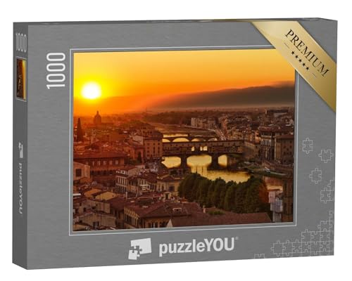 puzzleYOU: Puzzle 1000 Teile „Florenz, Arno und Ponte Vecchio bei Sonnenuntergang, Italien“
