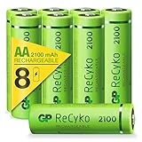 GP Batteries ReCyko Akku AA Mignon NiMH 2100 mAH, HR06, 1,2V, 6 Jahre Garantie, 8 Stück