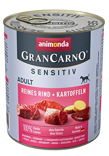 animonda GranCarno Gran Carno Adult Sensitiv Hundefutter, Nassfutter für ausgewachsene Hunde, Reines Rind + Reis, 6 x 800 g