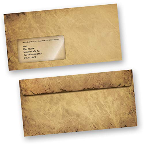 Briefumschläge CASANOVA 100 Stück DIN lang mit Fenster alt Papier antik haftklebend