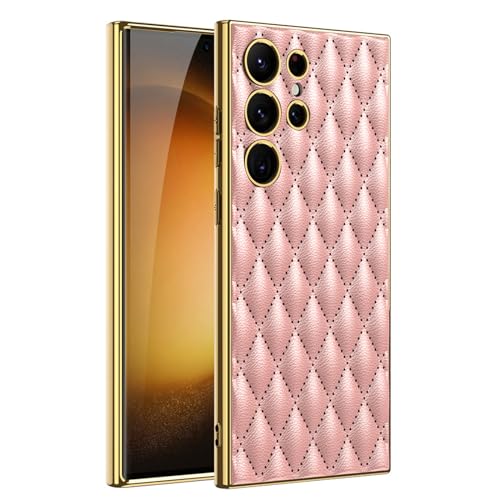 LOXO CASE Hülle für Samsung Galaxy S24 Ultra/S24 Plus/S24, Luxuriöse, Gesteppte Hülle mit Diamantstich, Elegant Inspiriertes Design, Metalllinsenring, Verbesserter Schutz,Pink,S24 Ultra