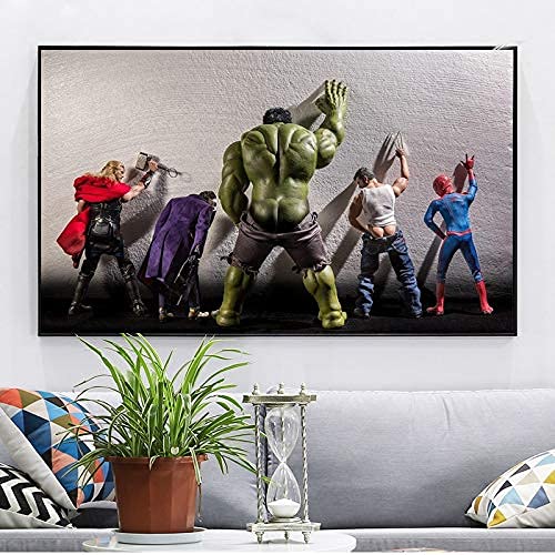 HNTHBZ Leinwand Malerei Avengers Movie Hulk Superhelden in der Toilette Thor Poster Marvel Heros Haus Dekoration Mit Rahmen Kann Aufgehängt Werden Gemälde 50 * 70cm