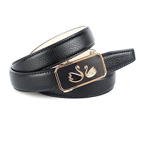 Anthoni Crown Designer Damengürtel, Leder schwarz, Schließe goldfarbene, 2,5cm Breite, 85-105cm/N4ST10 (85)