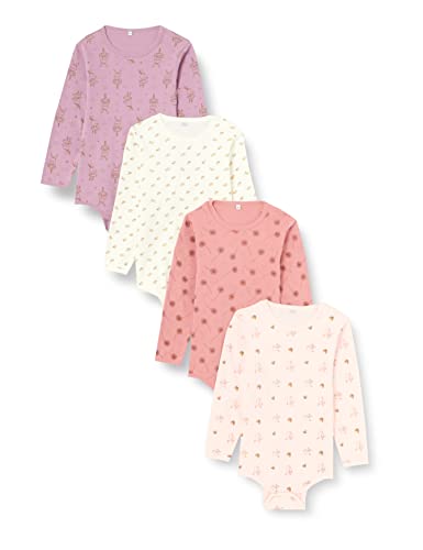 PIPPI Unisex Baby Body LS AO-Printed (4-Pack) Underwear, Dusty Rose, 62