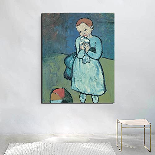 Kind mit einer Taube Pablo Picasso Leinwand Gemälde Drucke Wohnzimmer Dekoration Wandkunst Ölgemälde Poster Bilder 60 x 80 cm rahmenlos