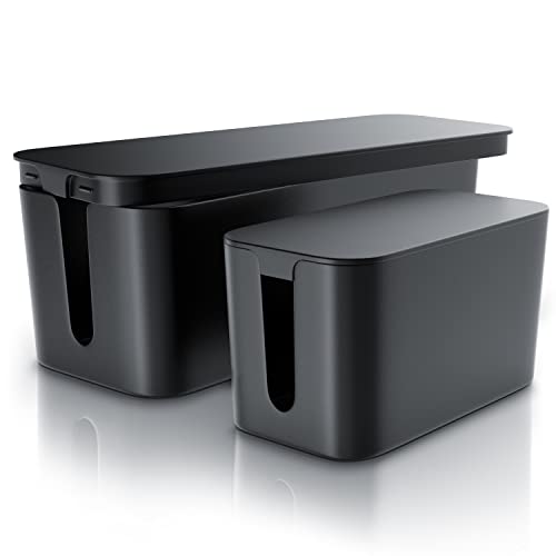 CSL - 2er Set Kabelbox mit Gummifüßen - Kabelmanagement - Kabelkasten - Box zum Kabel verstecken - 2 Größen – Small und Large - Schutz und Sicherheit - Anti-Rutsch-Boden - schwarz