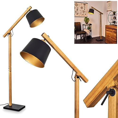 Stehleuchte Tatodere, Bodenlampe aus Metall/Holz in Schwarz/Natur/Gold im Vintage Design, verstellbare Standlampe m. Fußschalter am Kabel, Höhe max. 156 cm, 1-flammig, 1 x E27, ohne Leuchtmittel