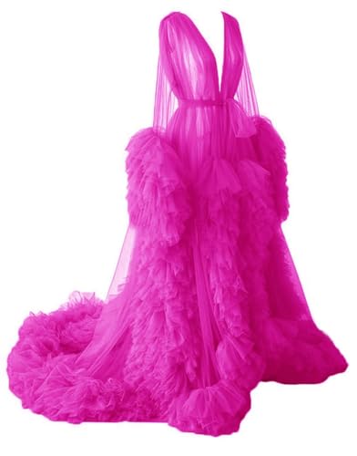 Damen Umstandskleider für Fotoshooting Tüll Roben Lange Ärmel Baby Shower Kleid Schwangerschaft Kleider, hot pink, 52