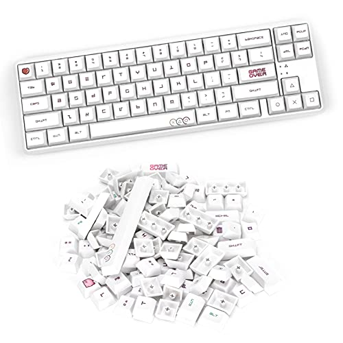 PBT Keycaps, Heat Sublimation XDA 118 Keycap Set, Cute Pattern Keyboard Keycaps with Puller, für GH60, GK61, GK64, GK68, 68, 84, 87, 96, 980, 104 Mechanische Tastaturen(Weiß)