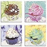 ARTLAND Küchenbilder Leinwandbilder Set 4 teilig je 20x20 cm Quadratisch Wandbilder Cupcakes A6QC