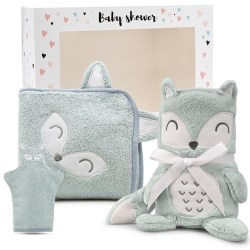 Personalisiertes 3-teiliges Baby-Kuschelset - Babydecke mit Namen, Kapuzenhandtuch, Baby Waschlappen - Personalisierte Geschenke zur Geburt.