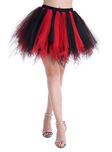 Karneval Erwachsene Damen 80's übergröße Tüllrock Tütü Röcke Tüll Petticoat Tutu Schwarz/rot.