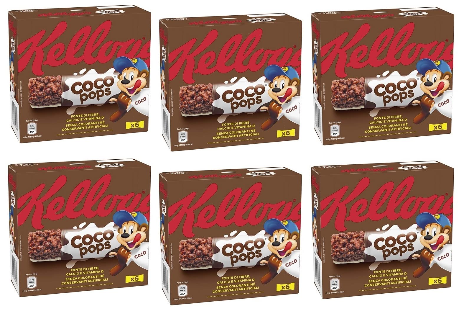 6x Kellogg's Coco Pops Snack Puffreisriegel mit Kakao ( 6 x 20g ) 120g