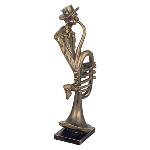 ROCKING GIFTS Dekorative Figur Mann Musik mit Jazz Saxophon, Harz Altgold-Effekt, Tischdekoration Elegante und originelle Dekoration für Wohnzimmer, Büro, 42 cm