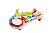 Hape Multifunktionale Miniband, Musikspielzeug für Kleinkinder mit Trommel, Xylophon, Becken, Scratchboard und Klapper
