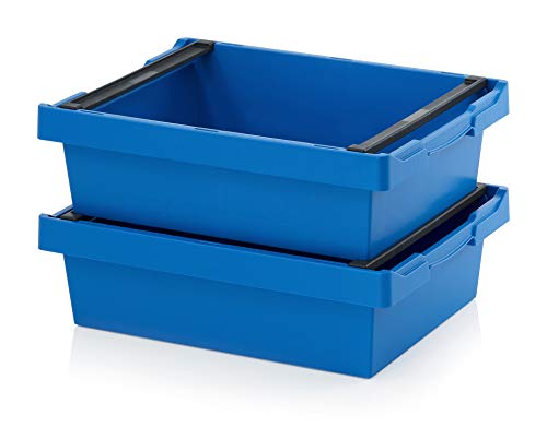 2x Mehrwegbehälter 60 x 40 x 17 blau mit Stapelbügel inkl. Zollstock * stapelbar 600x400x17 60x40x17