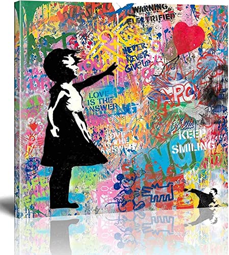 Banksy Bilder Leinwand-   Ballon-Mädchen-Straße Graffiti-Kunst-Leinwandbilder sind Druck auf Leinwand-Wand-Kunstdruck-Wohnzimmer-Wand-Dekor 55x55cm/22x22inch