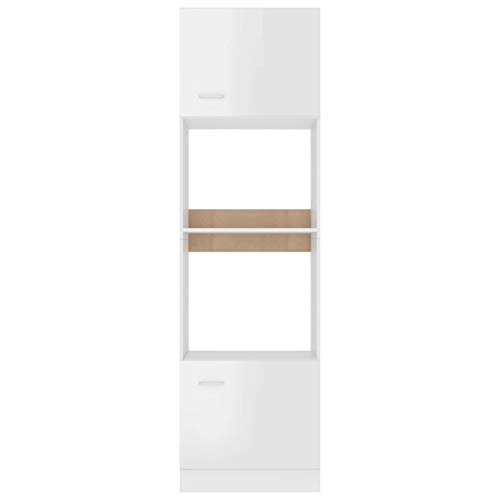 Ksodgun Küchenschrank mit Tür, Schublade, Mikrowelle für ESS- und Wohnzimmer, 60x57x207 cm, Hochglanzweiß