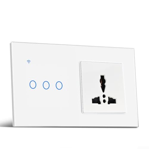 Intelligente Wandsteckdose, WLAN-Steckdosenschalter für Tuya, Drei-Loch-Multifunktionssteckdose mit weißer Anzeige-Ein/Aus-Schaltertaste(3 gang white)