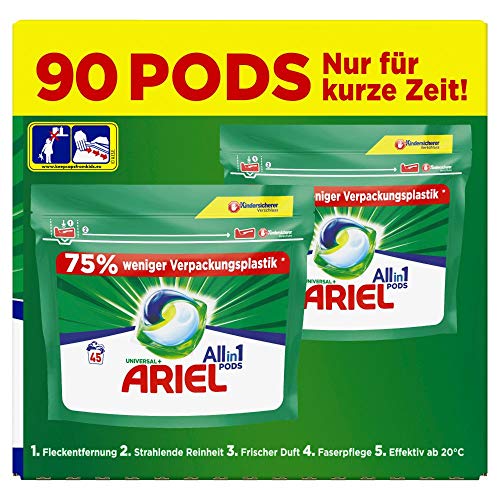 Ariel Waschmittel Pods All-in-1, Universal +, 90 Waschladungen