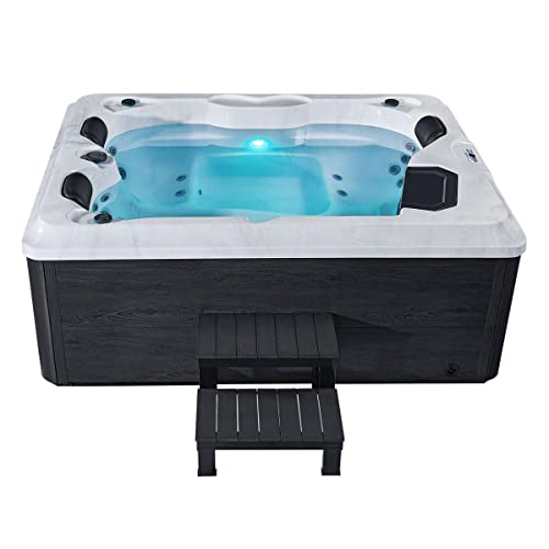 Luxus Outdoor Whirlpool Hot Tub Berlin Farbe weiß mit Massage Düsen WPC Treppe Heizung Ozon Desinfektion LED Beleuchtung Aluminium Verkleidung für 2 - 3 Personen für Garten Terrasse Außen