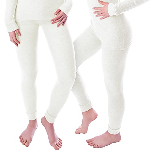 Damen Thermo Unterhosen Set | 2 Lange Unterhosen | Funktionsunterhosen | Thermounterhosen 2er Pack - Creme - S