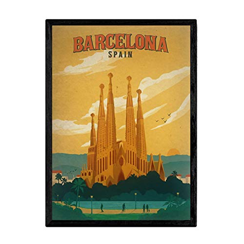 Nacnic Poster Vintage von Barcelona, Dekoration für den Innenbereich, mit Bildern im Vintage-Stil, antike Werbung, Retro-Dekoration, Größe A3, mit Rahmen