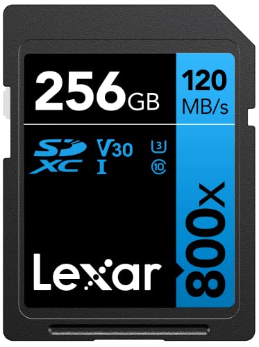 Lexar High-Performance 800x SD Karte 256GB, Speicherkarte SDXC UHS-I Blue Series, Bis zu 120 MB/s Lesen, 45 MB/s Schreiben, für Point-and-Shoot-Kameras, DSLR-Kameras, HD-Camcorder (LSD0800256G-BNNAG)