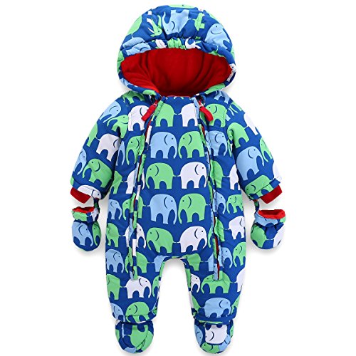 Baby Winter Overall Mit Kapuze Jungen Schneeanzüge mit Handschuhen und Füßlinge Warm Kleidungsset 3-6 Monate