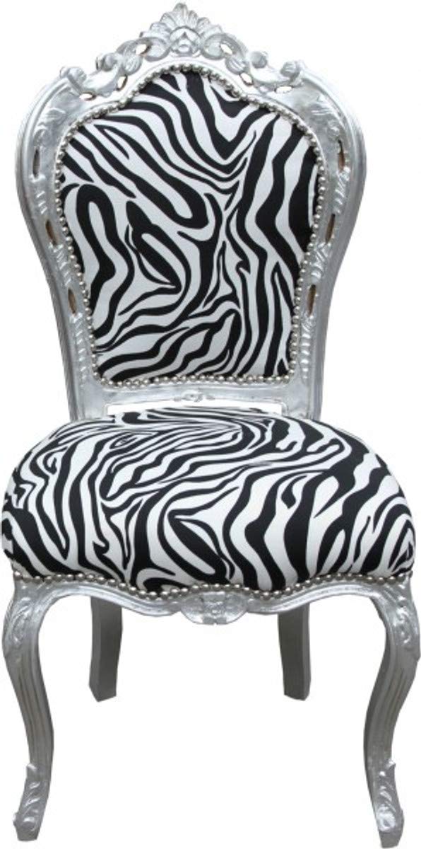 Casa Padrino Barock Esszimmer Stuhl Zebra/Silber Mod2 - Möbel - Barockmöbel