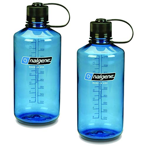 Nalgene Wasserflasche mit schmaler Öffnung, 1 l, 2 Stück (Schieferblau mit schwarzem Deckel)