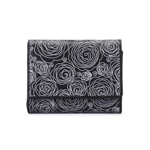 GHQYP Exquisite horizontale Brieftasche, kurz, Ethno-Stil, klein, zahlreiche Kartenfächer, Hauptschicht, Rindsleder, Damen-Erwachsene, Retro-Clutch