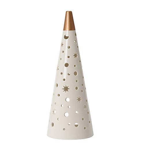 YANKEE CANDLE The Perfect Christmas Kerzenhalter, Keramik, weiß/Gold, L