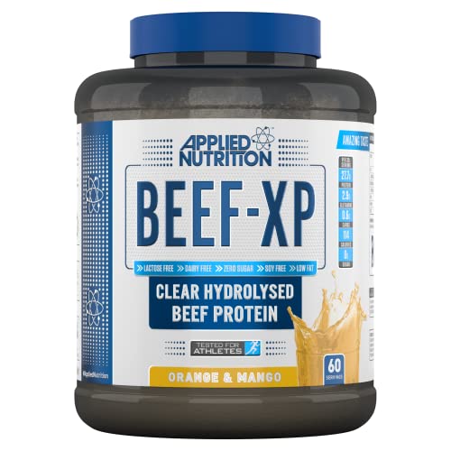 Applied Nutrition Beef XP - Klares hydrolysiertes Rinderproteinisolat, Fruchtsaftstil, milchfreies Rinderproteinpulver, laktosefrei, zuckerfrei, fettarm, 1,8 kg - 60 Portionen (Orange & Mango)