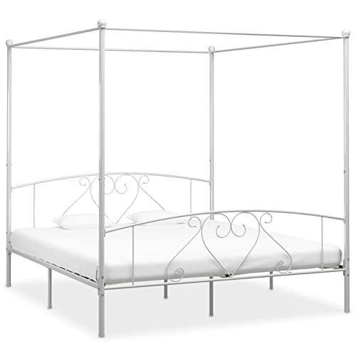 RONGQI Himmelbett-Gestell, Bett, Bettgestell, Jugendbett, Schlafzimmer Bett, Schlafzimmer Komplett, Bed Fram, Weiß Metall 200 x 200 cm