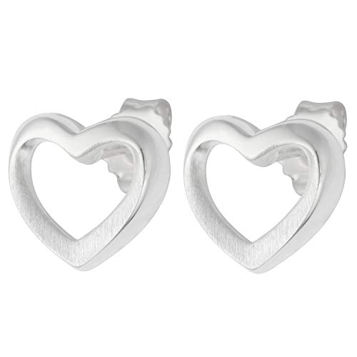 Schmuck-Pur 925/- Sterling-Silber Damen-Ohrstecker Ohrringe mit Herz-Motiv poliert mattiert