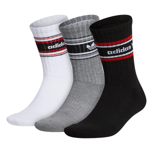 adidas Originals mens Cushioned Crew Socks (3-Pair), Black/Red/White , Large