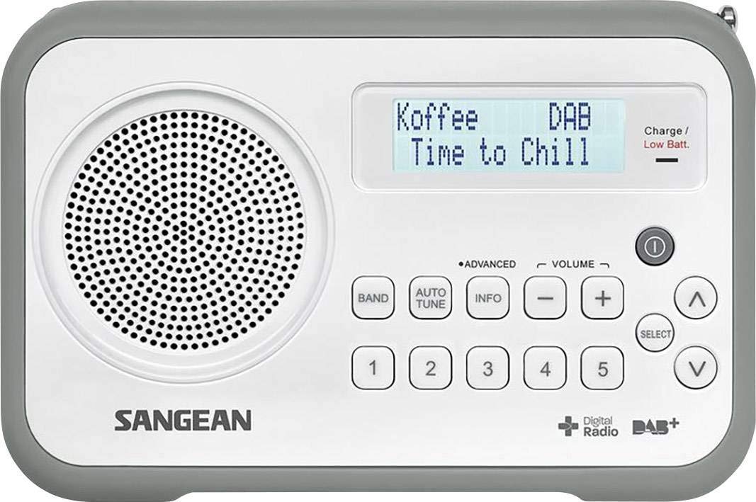 Sangean DPR-67 tragbares DAB+ Digitalradio (UKW-Tuner, Batterie-/Netzbetrieb, Uhr) weiß/grau