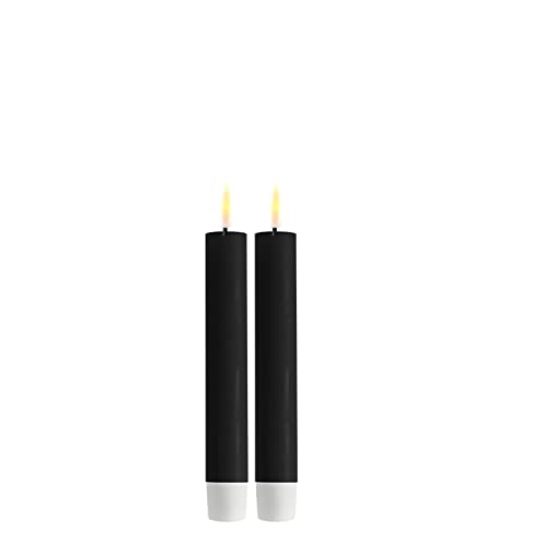 ReWu LED Stabkerze 2er Deluxe Homeart, Indoor LED-Stabkerze mit realistischer Flamme auf einem Echtwachsspiegel, warmweißes Licht - 15cm (Schwarz)