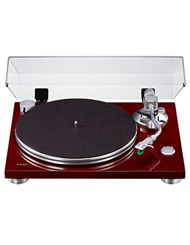 Teac TN-3B-SE/CH Plattenspieler mit Riemenantrieb, Schallplattenspieler, Vinyl Plattenspieler & Turntable (MM-Phono-EQ-Verstärker, SAEC Tonarm, 33 & 45 RPM Geschwindigkeit), Kirsch