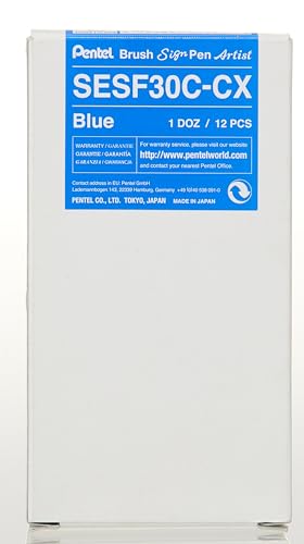 Pentel SESF30C-CX Extra feine Pinsel-Spitze, 12 Stück blau