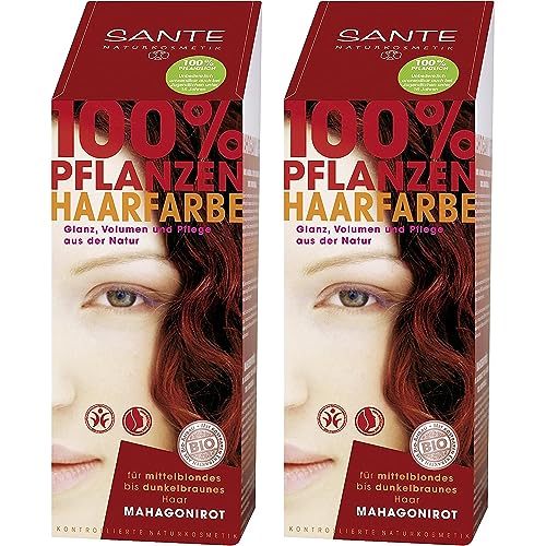 Sante Pflanzenhaarfarbe Haarfarbe im Doppelpack mahagoni 2 x 100 g im Set für ein tolles Farberlebnis