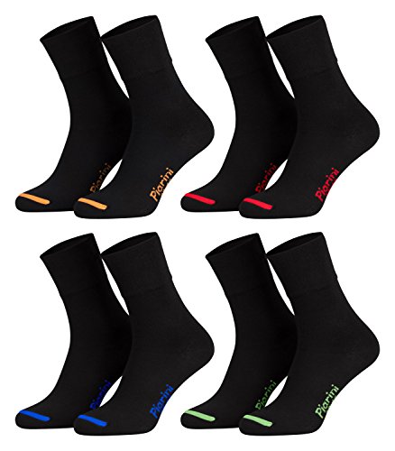 43-46 - 8 Paar Business Socken, Anzugsocken ohne Gummibund Baumwolle - Herren Damen - 8er Pack - schwarz-farbige Spitze