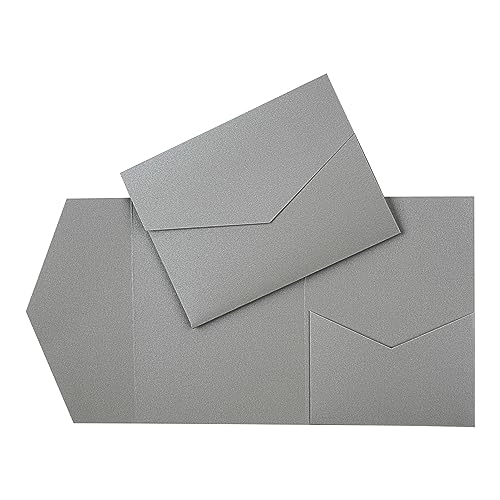 Pocketfold Karte A6/C6 - Einladung Hochzeit - Blanko (75 Stück, SilberMetallic)