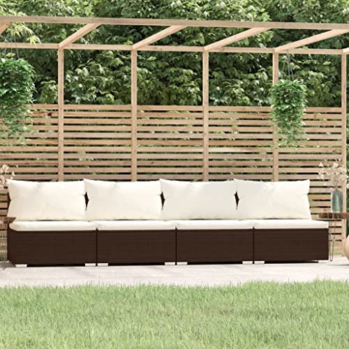 ZQQLVOO Gartenmöbel Set Gartenlounge Outdoor 4-Sitzer-Sofa mit Kissen Braun Poly Rattan