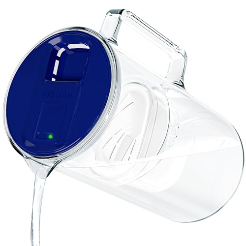 Wessper Wasserfilter Kanne mit LED-Anzeige 3,3l, Glas wasserkanne mit aktivkohle filter, Wassekrug mit wasserfilterkartuschen für trinkwasser BPA FREE -Blau