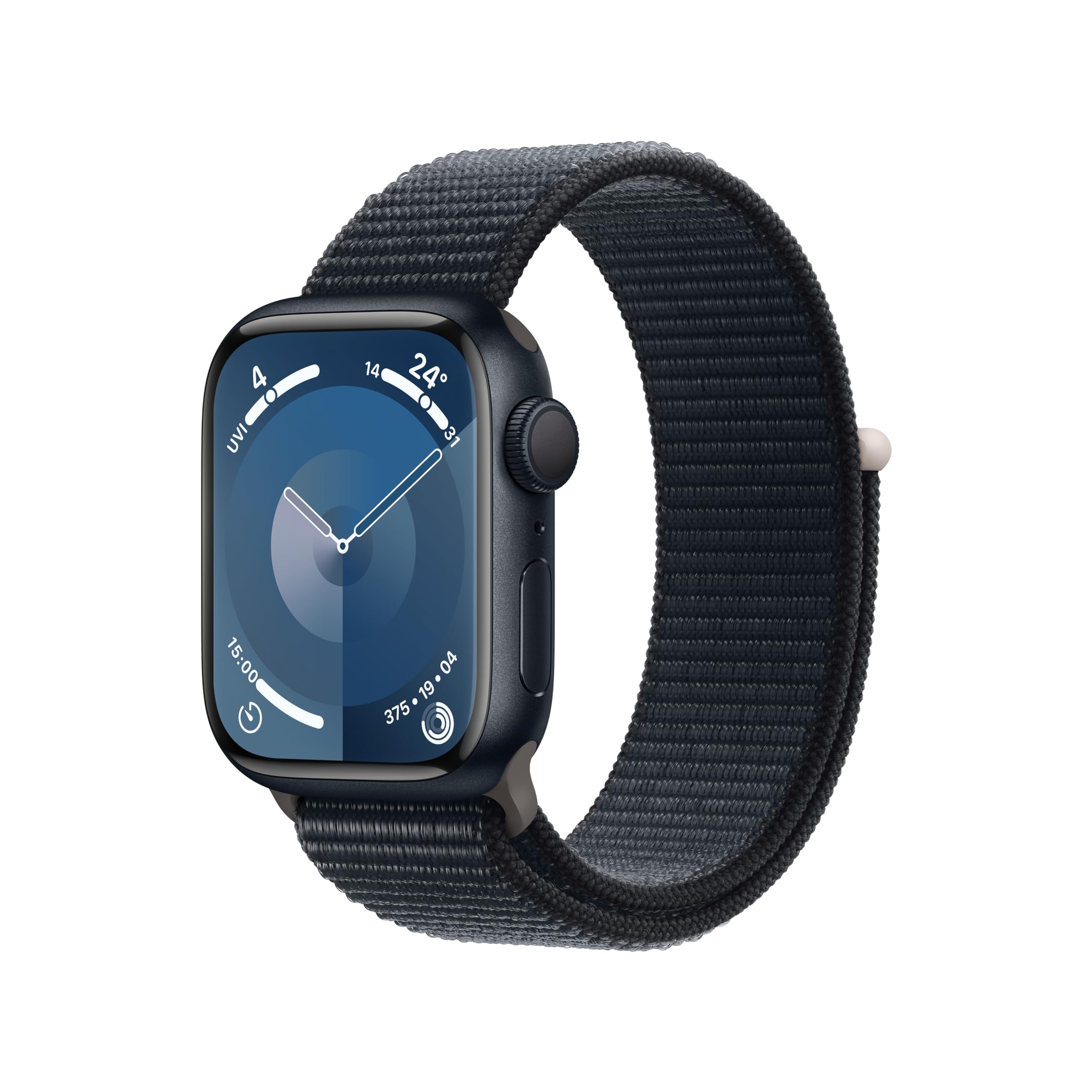 Apple Watch Series 9 (GPS, 41 mm) Smartwatch mit Aluminiumgehäuse und Sport Loop Armband in Mitternacht. Fitnesstracker, Blutsauerstoff und EKG Apps, Always-On Retina Display, CO₂ neutral