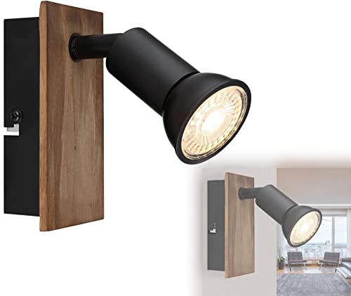 bmf-versand® Wandleuchte Innen Schlafzimmer mit Schalter - Wandlampe Wohnzimmer Holz Optik Schwarz - Leselampe Wandmontage 1 Spot - Wandstrahler GU10 ohne Stecker