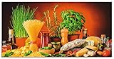 ARTland Spritzschutz Küche aus Alu für Herd Spüle 100x50 cm (BxH) Küchenrückwand mit Motiv Essen Lebensmittel Gemüse Kunst Mediterran Italienisch Bunt S7SM
